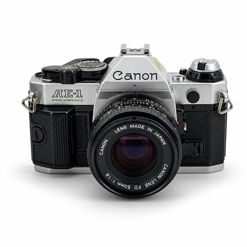 Canon AE-1 Program 35mm SLR Film Camera w/ Canon FD 50mm f/1.8 Lens Japan